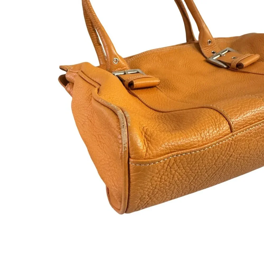 Suarez Made in Italy Cognac Pebbled Leather Shoulder Women’s Tote Bag - Picture 6 of 11